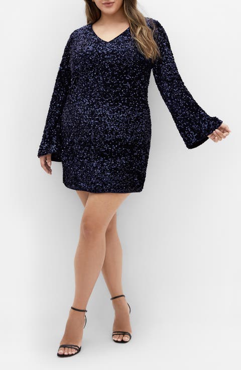 Paislee Sequin Long Sleeve Dress (Plus)