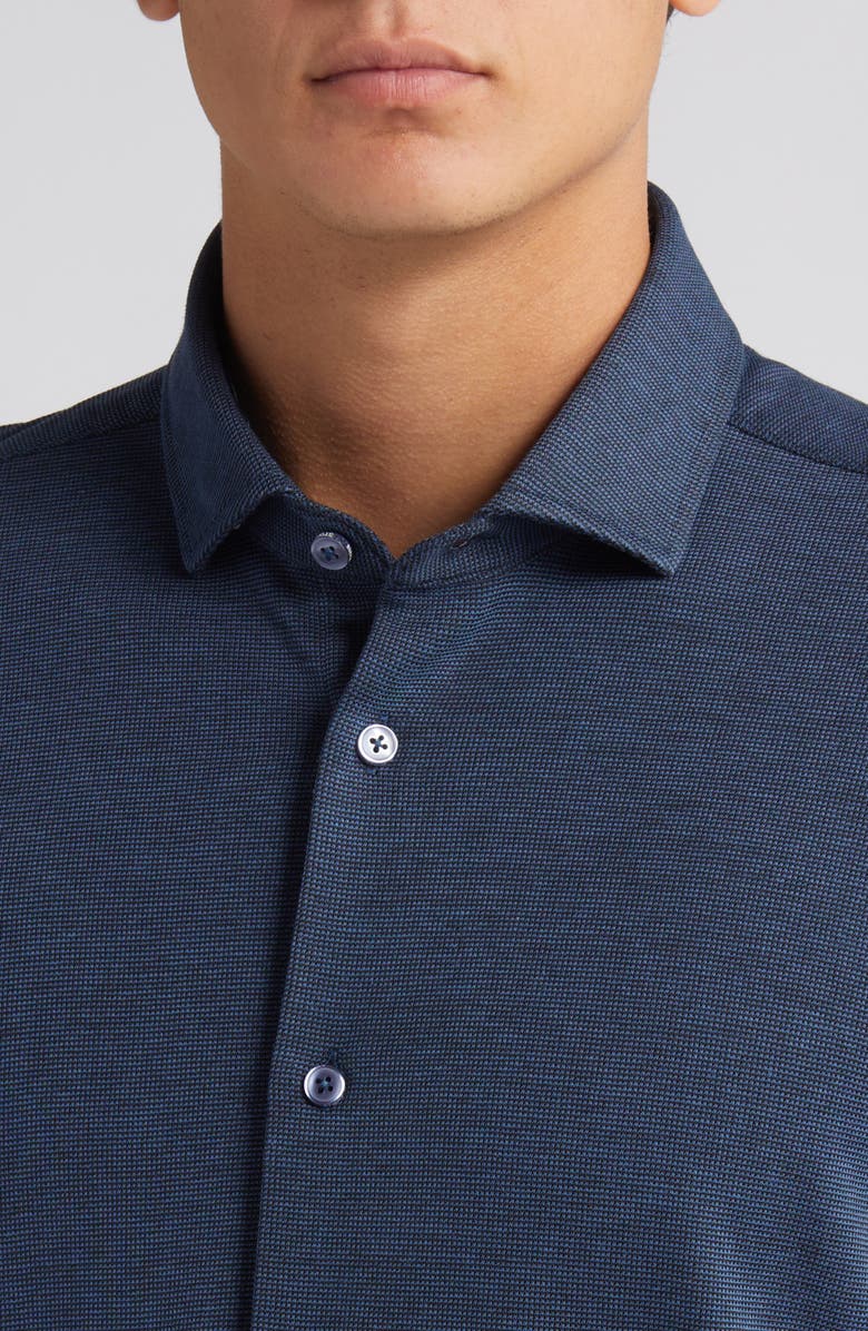 Stone Rose Solid Performance Piqué Button-Up Shirt, Alternate, color, Navy