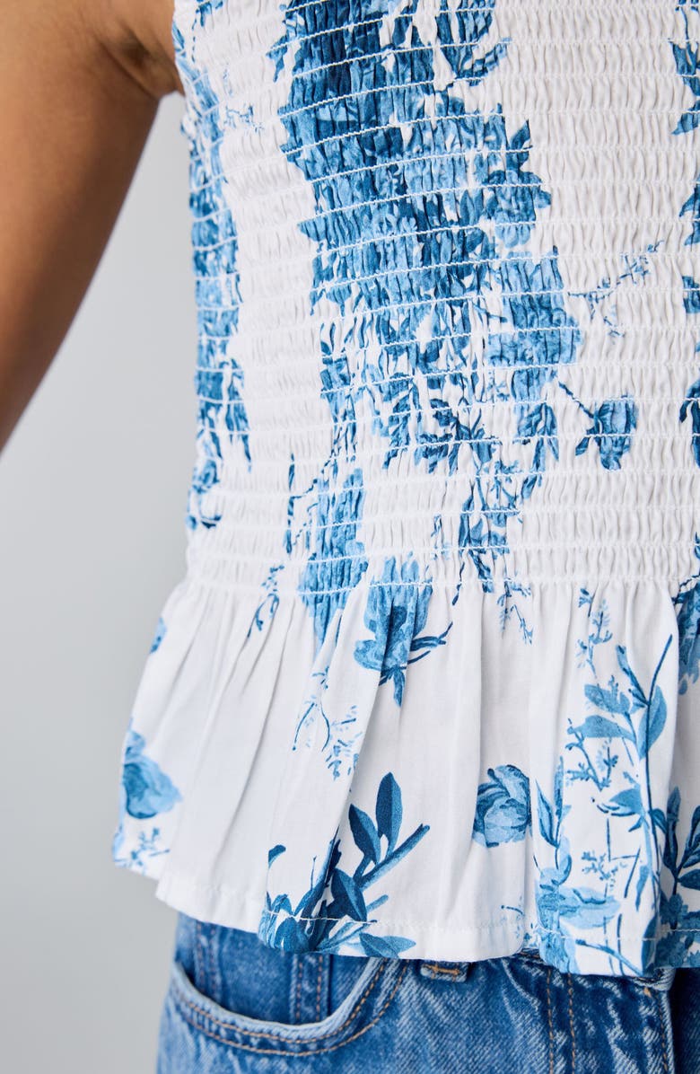 smALLSAINTS by ALLSAINTS Kids' Floral Smocked Cotton Peplum Top, Alternate, color, Blue