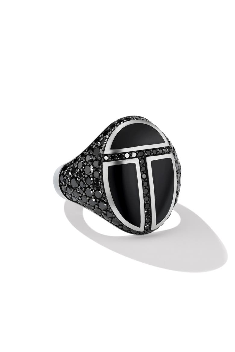 Men's Cairo Signet Ring with Black Onyx & Pavé Black Diamonds, Alternate, color, STERLING SILVER