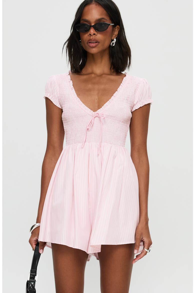 Wescott Stripe Romper, Alternate, color, PINK / WHITE