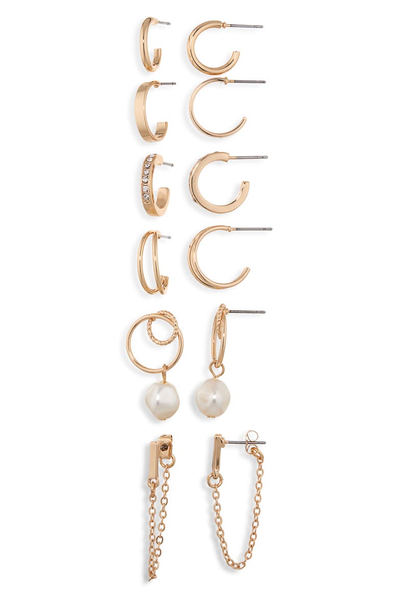 Pack of 6 Hoop Earrings, Main, color, GOLD