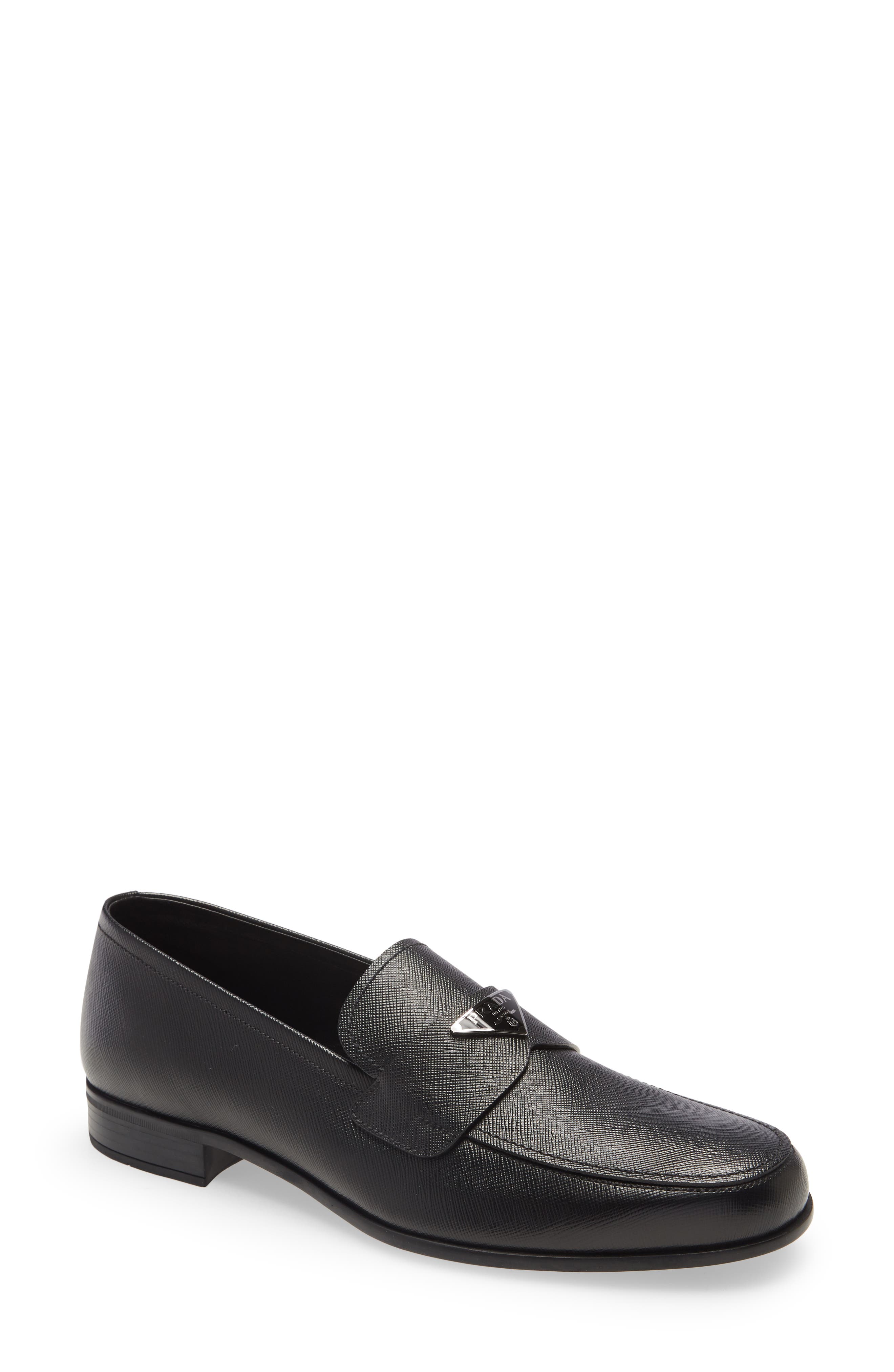 Prada Triangle Logo Loafer, Main, color, Black