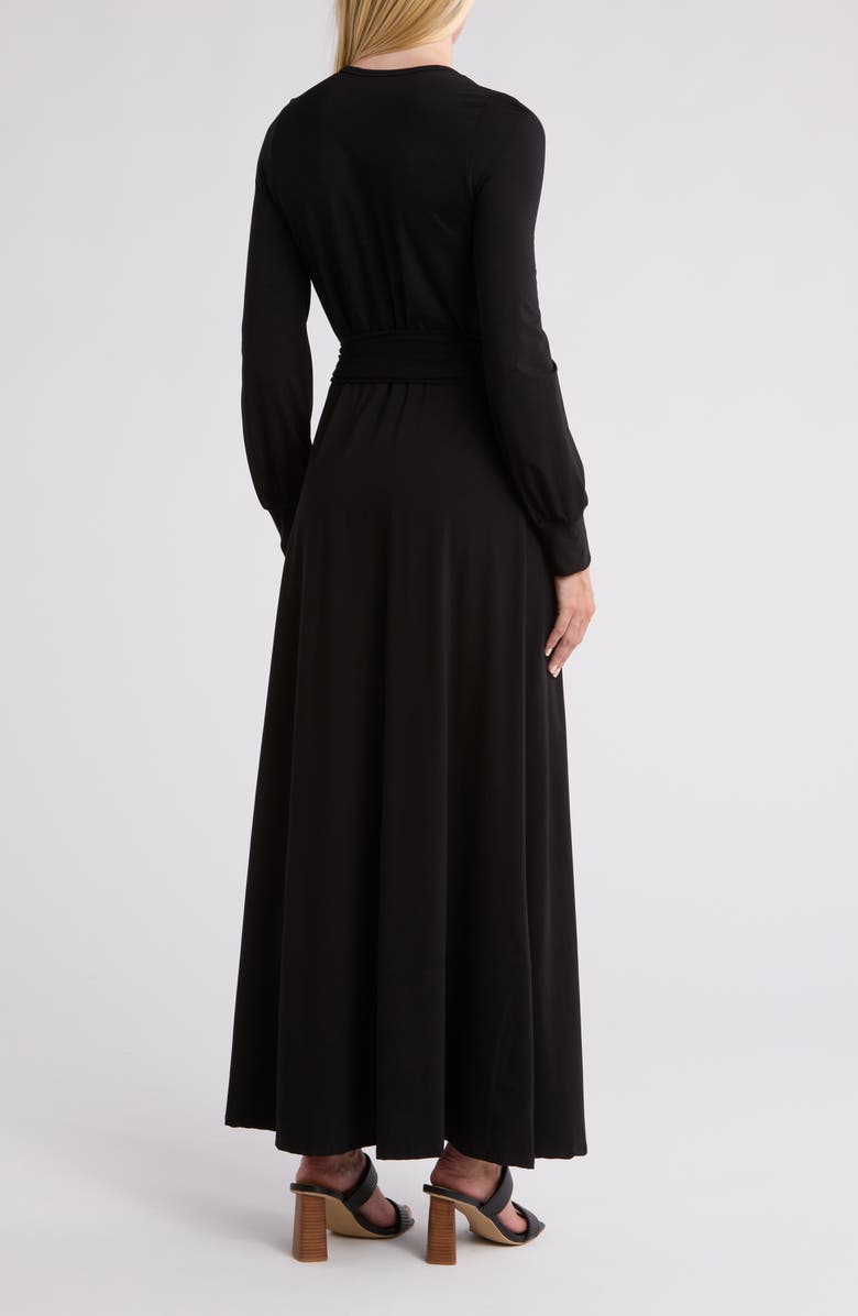 GO COUTURE Long Sleeve Maxi Wrap Dress, Alternate, color, Black