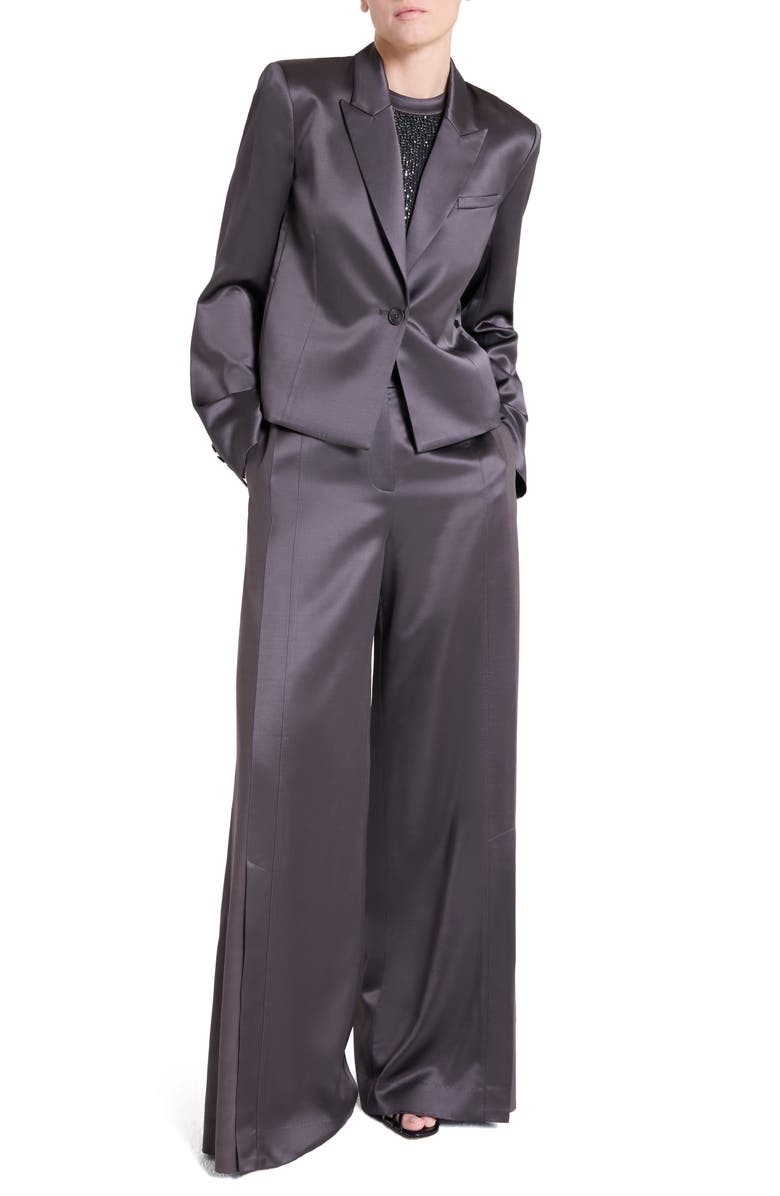 TWP Sawyer Boxy Crop Satin Blazer, Alternate, color, Chocolate Torte