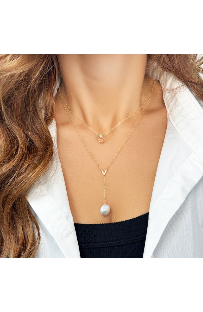 The Lovery Fine Jewelry Pearl Open Heart Necklace, Alternate, color, 