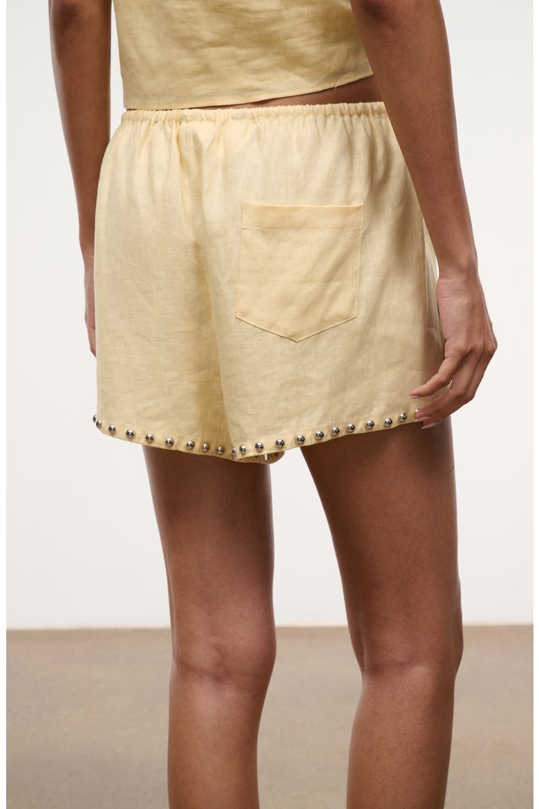 Paddle Studded Linen Drawstring Shorts, Alternate, color, BUTTER STUDS