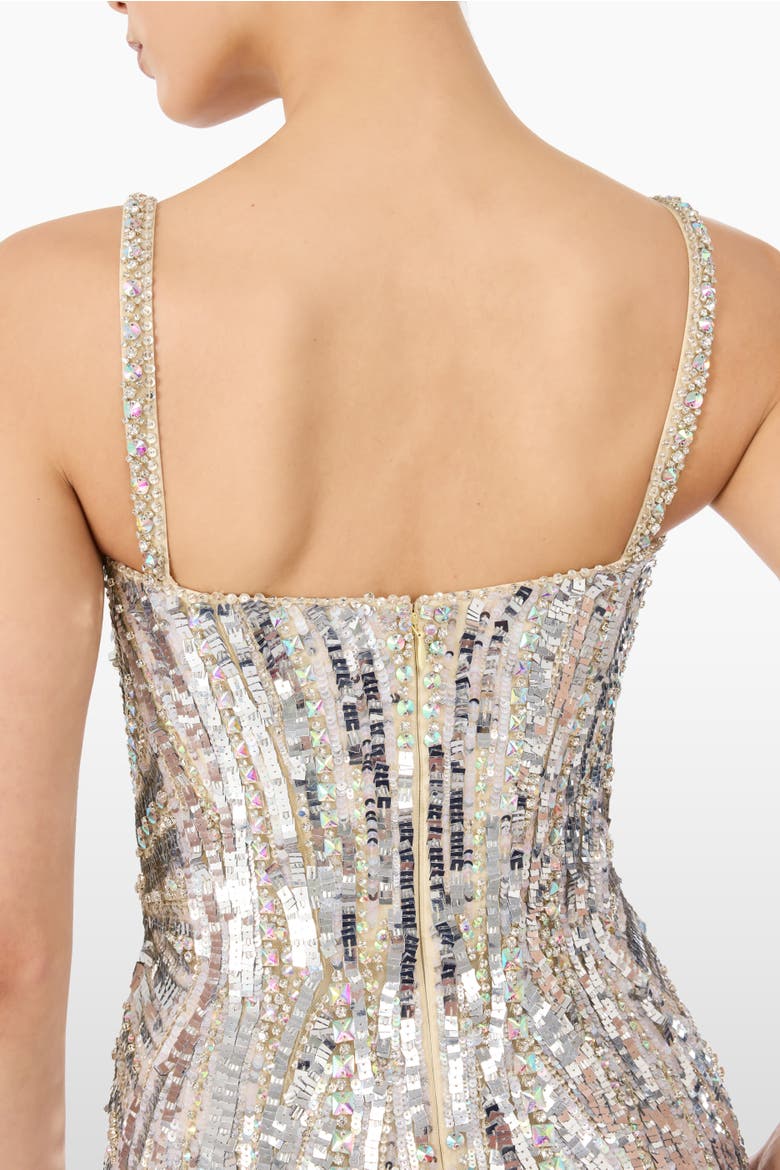 Rebecca Sequin-Embelished Mini Dress, Alternate, color, Parchment