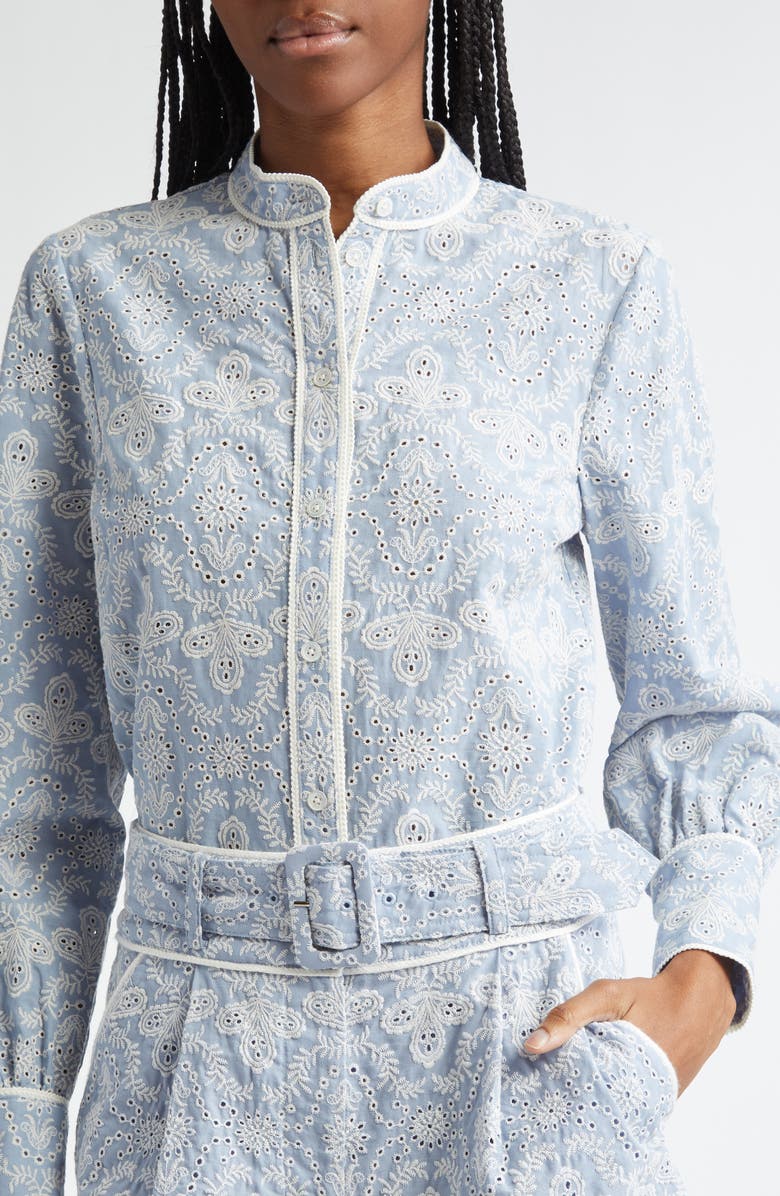Veronica Beard Thorp Embroidered Cotton Button-Up Shirt, Alternate, color,