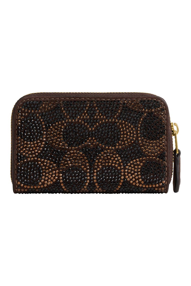 Essential Small Crystal Signature Zip Around Card Case, Alternate, color, B4/ DARK CHOCOLATE