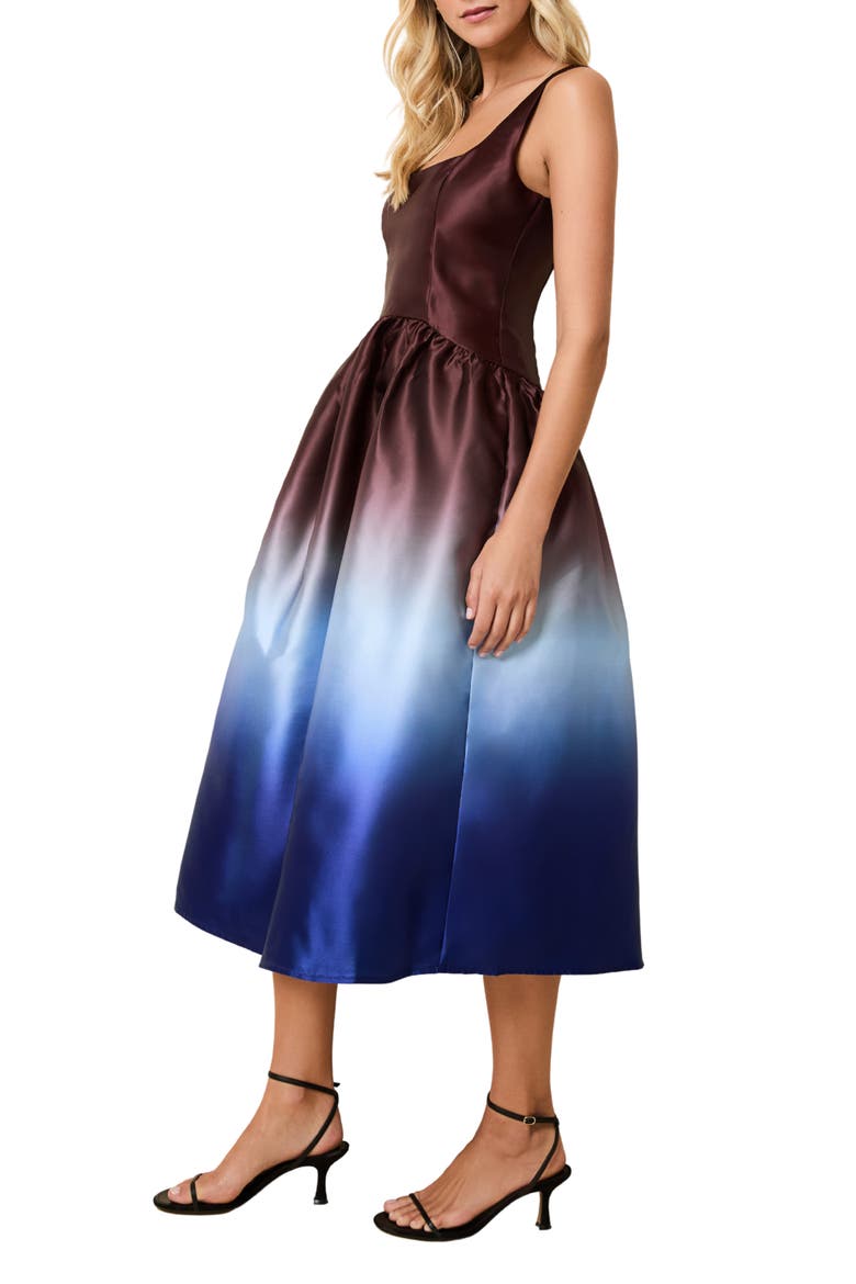 The Gianna Ombré Colorblock Satin Dress, Alternate, color, TWILIGHT / RAISIN BROWN