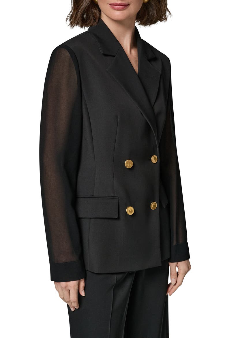 Double Breasted Blazer with Sheer Sleeves, Alternate, color, BLACK