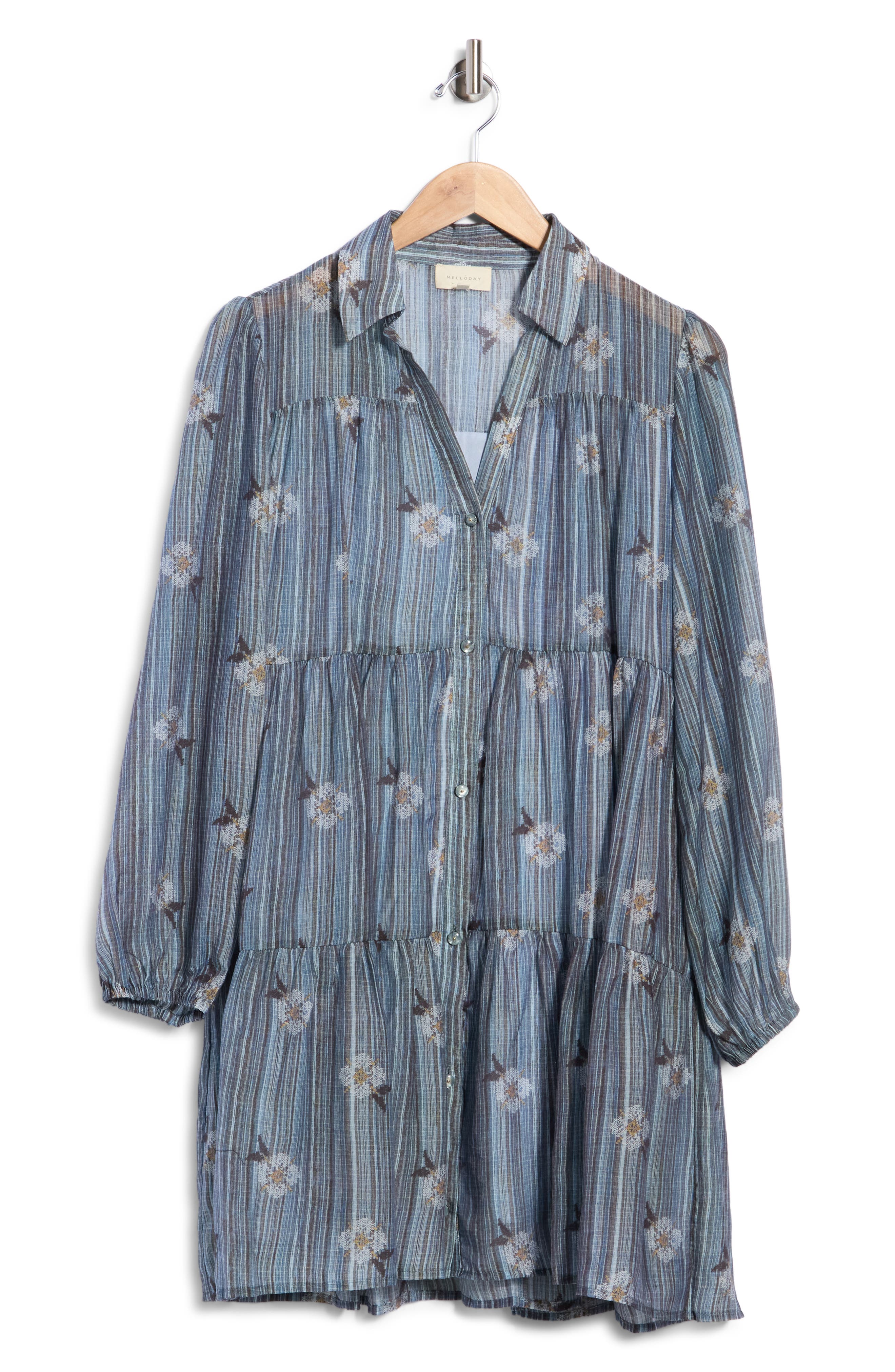 Print Tiered Mini Shirtdress