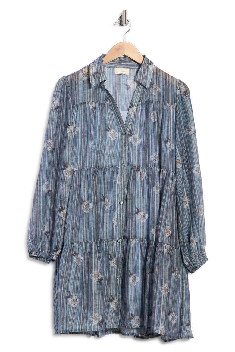 Print Tiered Mini Shirtdress, Alternate, color, DENIM BLUE MULTI