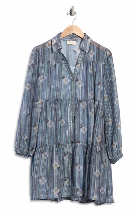 Print Tiered Mini Shirtdress