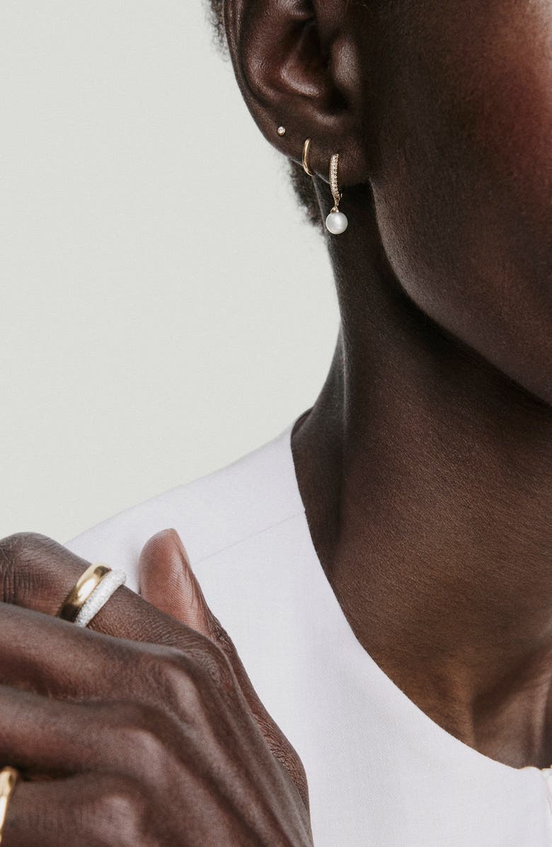 MEJURI Pave Diamond Pearl Huggies, Alternate, color, Gold / Diamond / Pearl