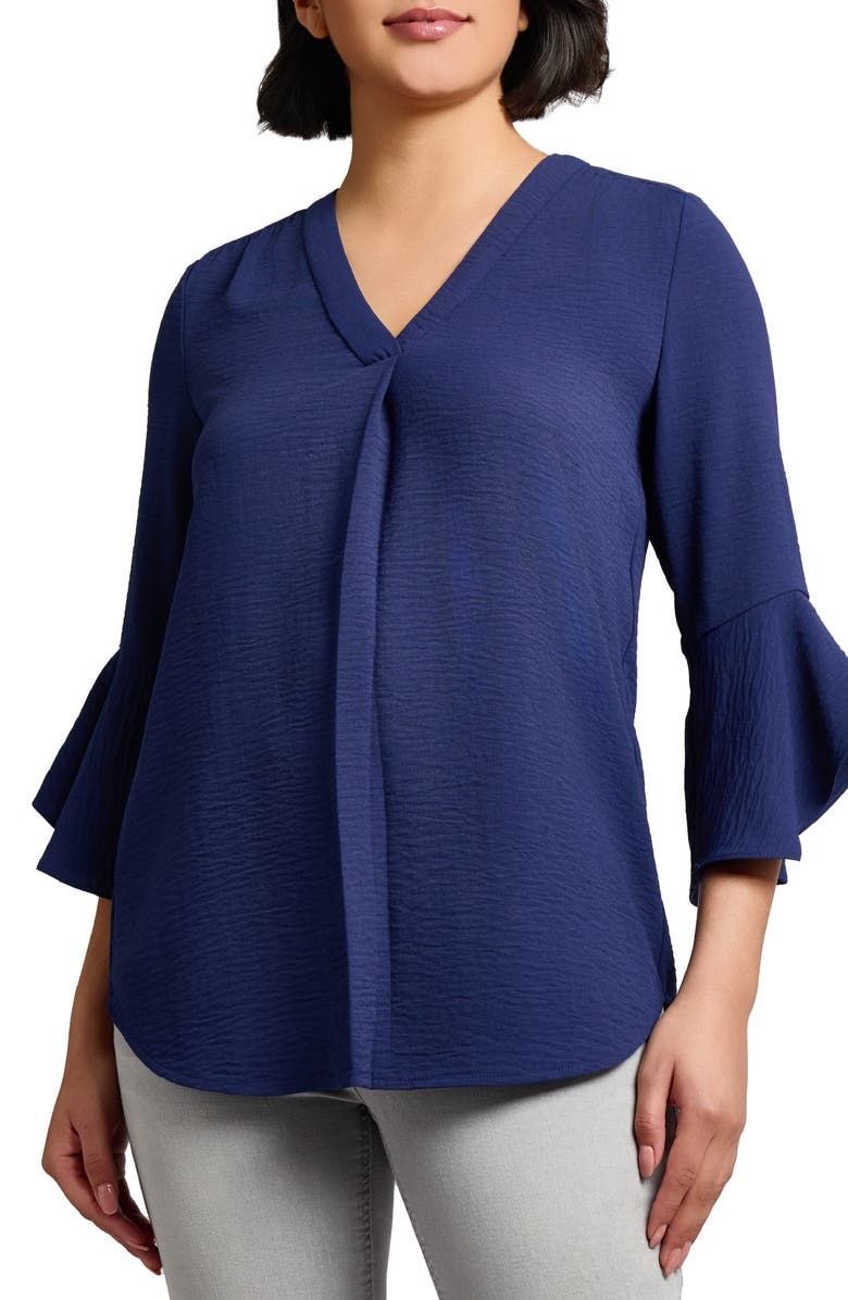 Jones New York Pleated V-Neck Flutter Sleeve Top, Main, color, 