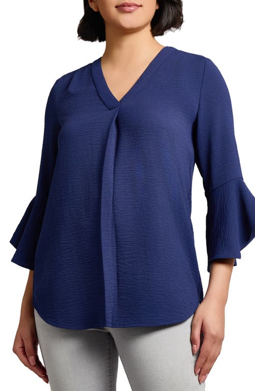 Jones New York Pleated V-neck Flutter Sleeve Top In Pacific Navy