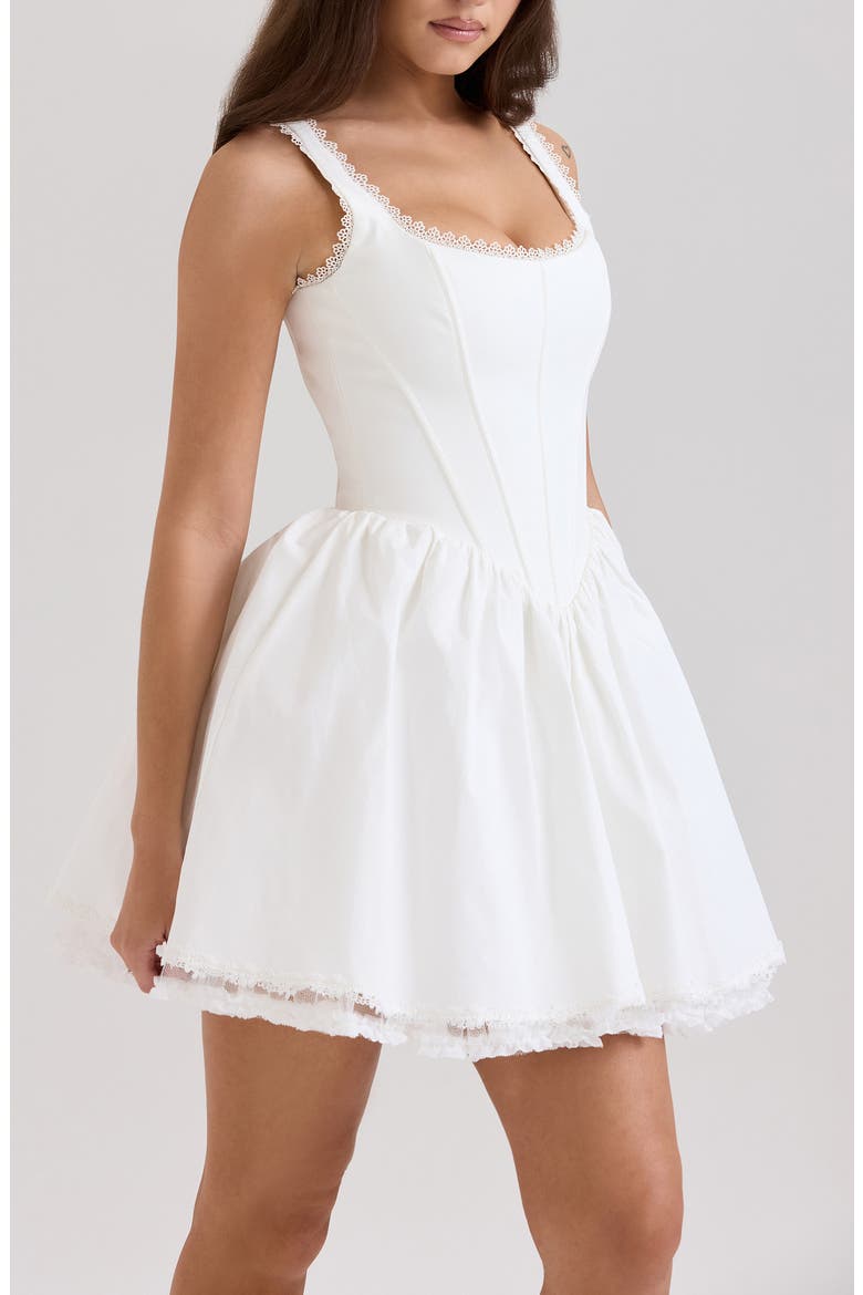 Letitia Lace Trim Stretch Cotton Corset Cocktail Minidress, Alternate, color, WHITE