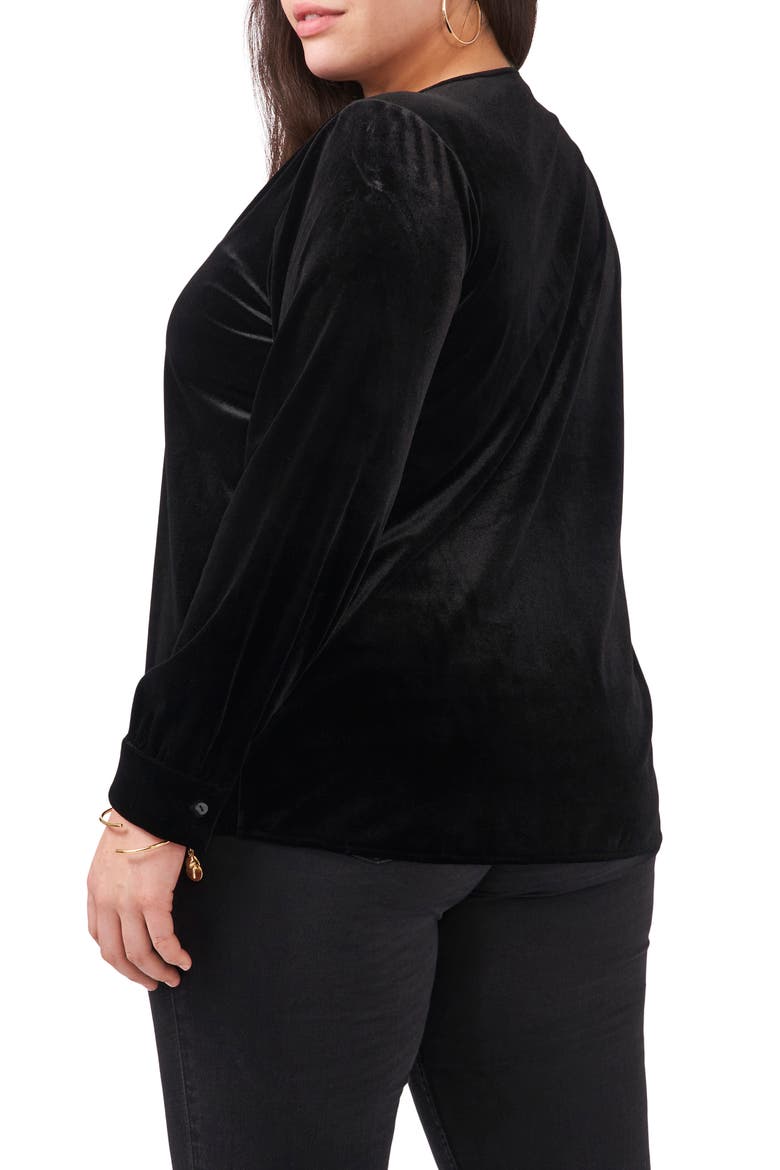 V-Neck Velvet Button Front Top, Alternate, color, RICH BLACK