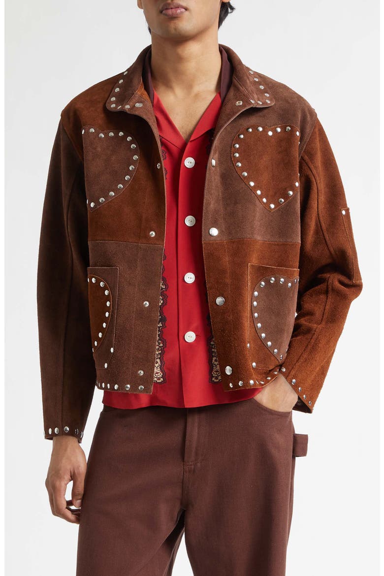 Hearts Suede Welding Jacket, Main, color, BROWN TAN