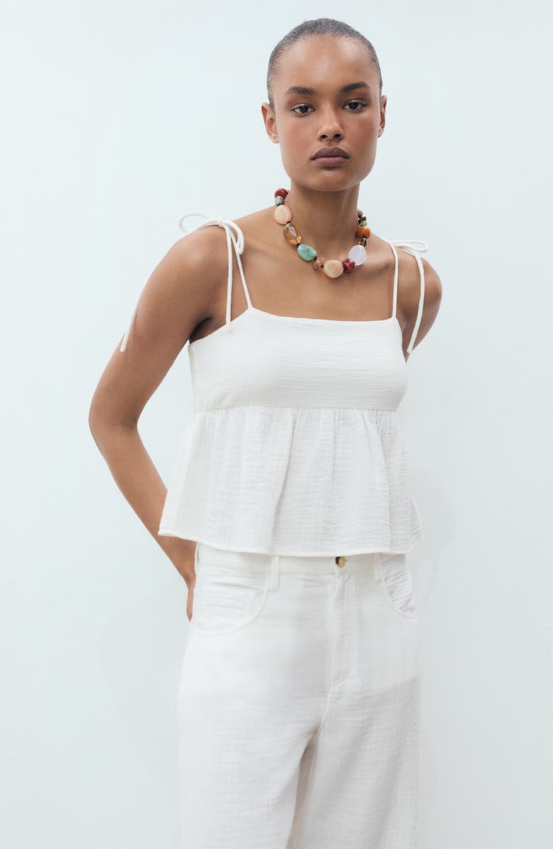 MANGO Straight Leg Cotton Pants, Alternate, color, White