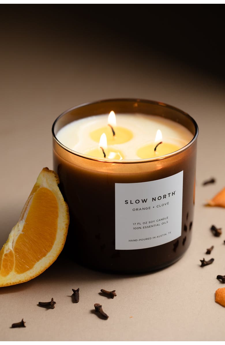 SLOW NORTH Orange + Clove - Signature 3-Wick Candle, Alternate, color, Brown