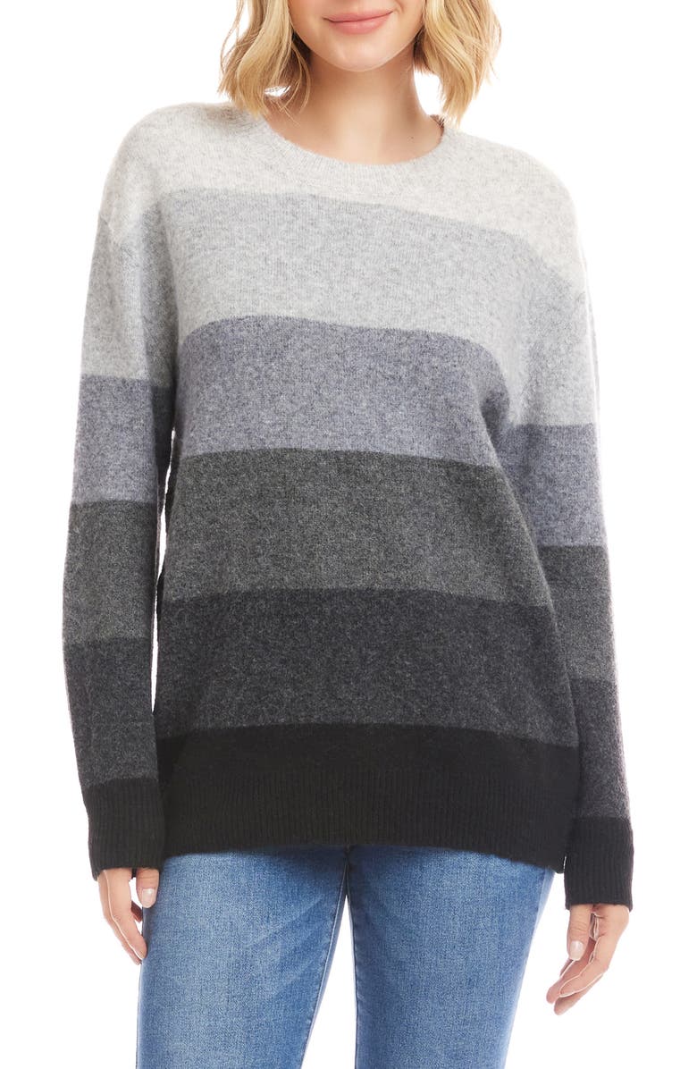 Karen Kane Ombré Stripe Colorblock Sweater, Main, color, Gray