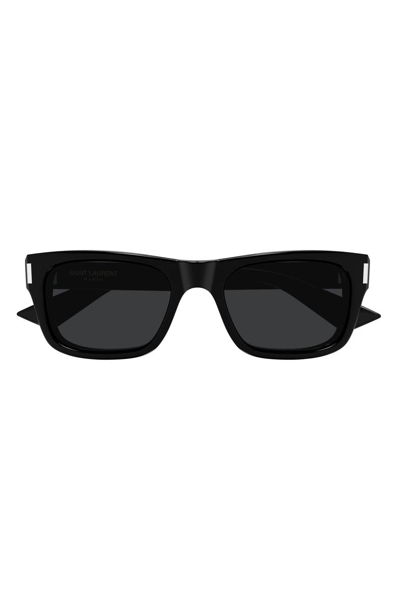 Saint Laurent 53mm Rectangular Sunglasses, Main, color, Black