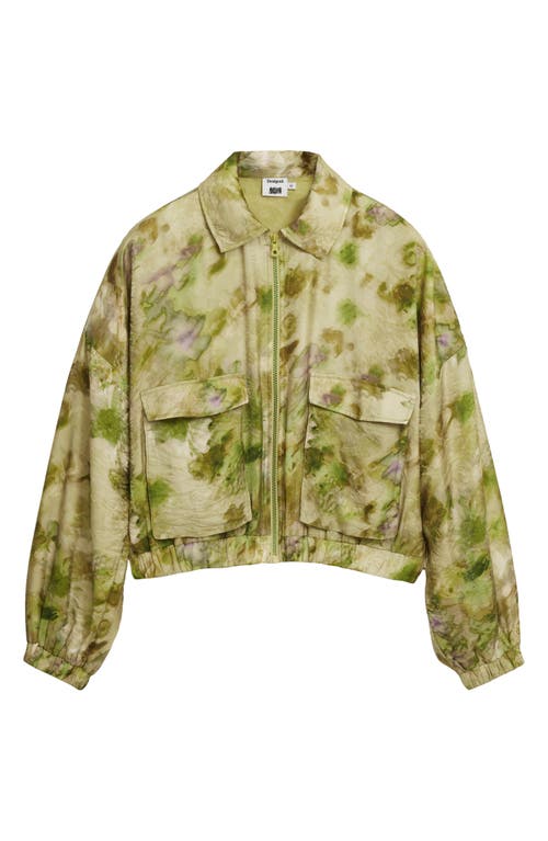 Desigual Abstract Floral Bomber Jacket In Light Green