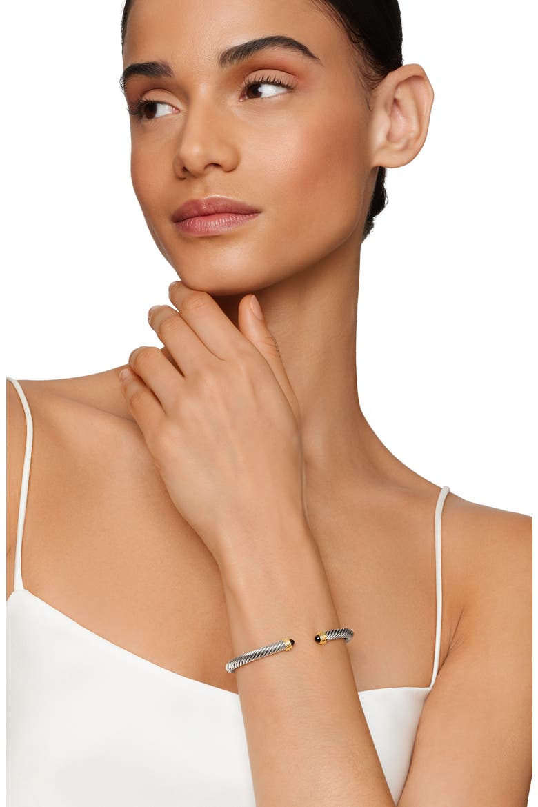 Classic Cable Bracelet in Sterling Silver with 14K Yellow Gold & Semiprecious Stone, 5mm, Alternate, color, BLACK ONYX