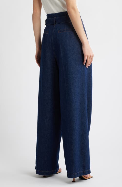 Frame The Paper Bag Belted High Waist Wide Leg Denim Trousers In Blue