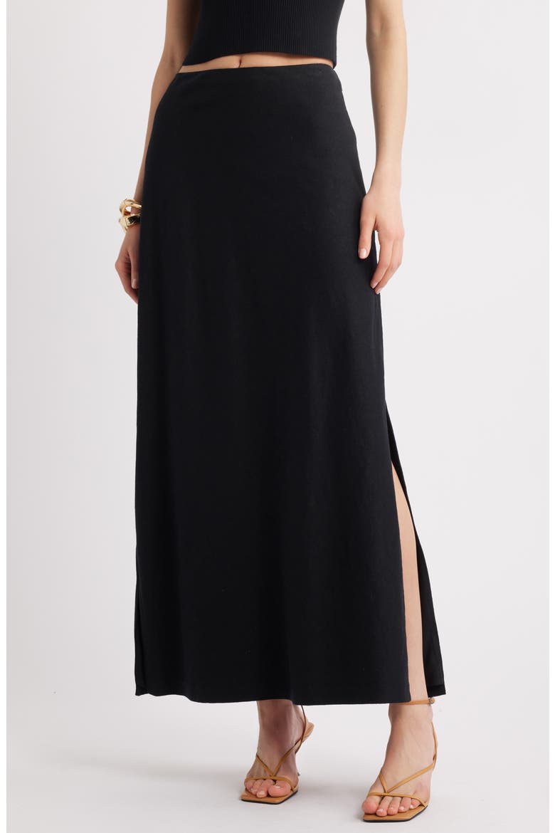 Linen Blend Skirt, Main, color, BLACK