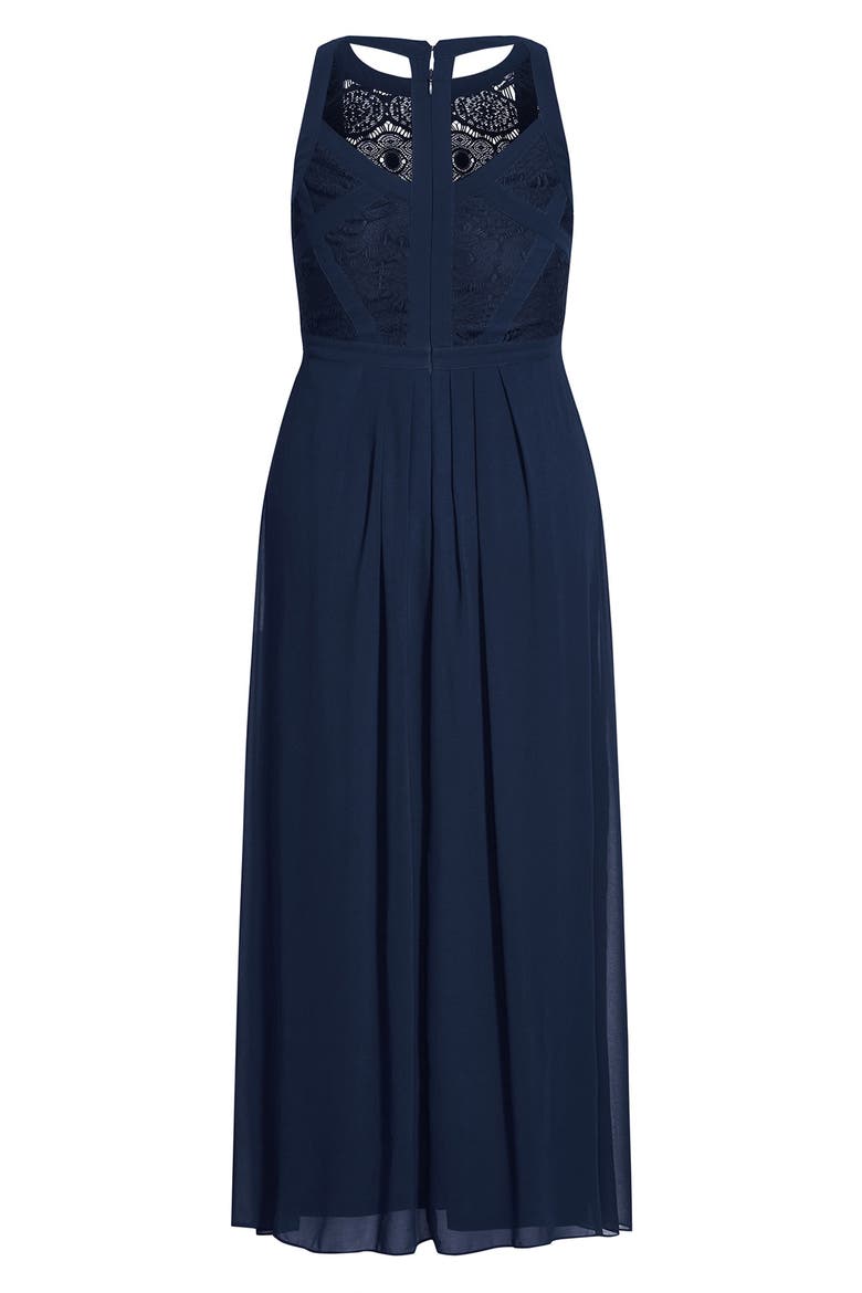 Lace Bodice Pleated Dress, Alternate, color, FRENCH NAVY