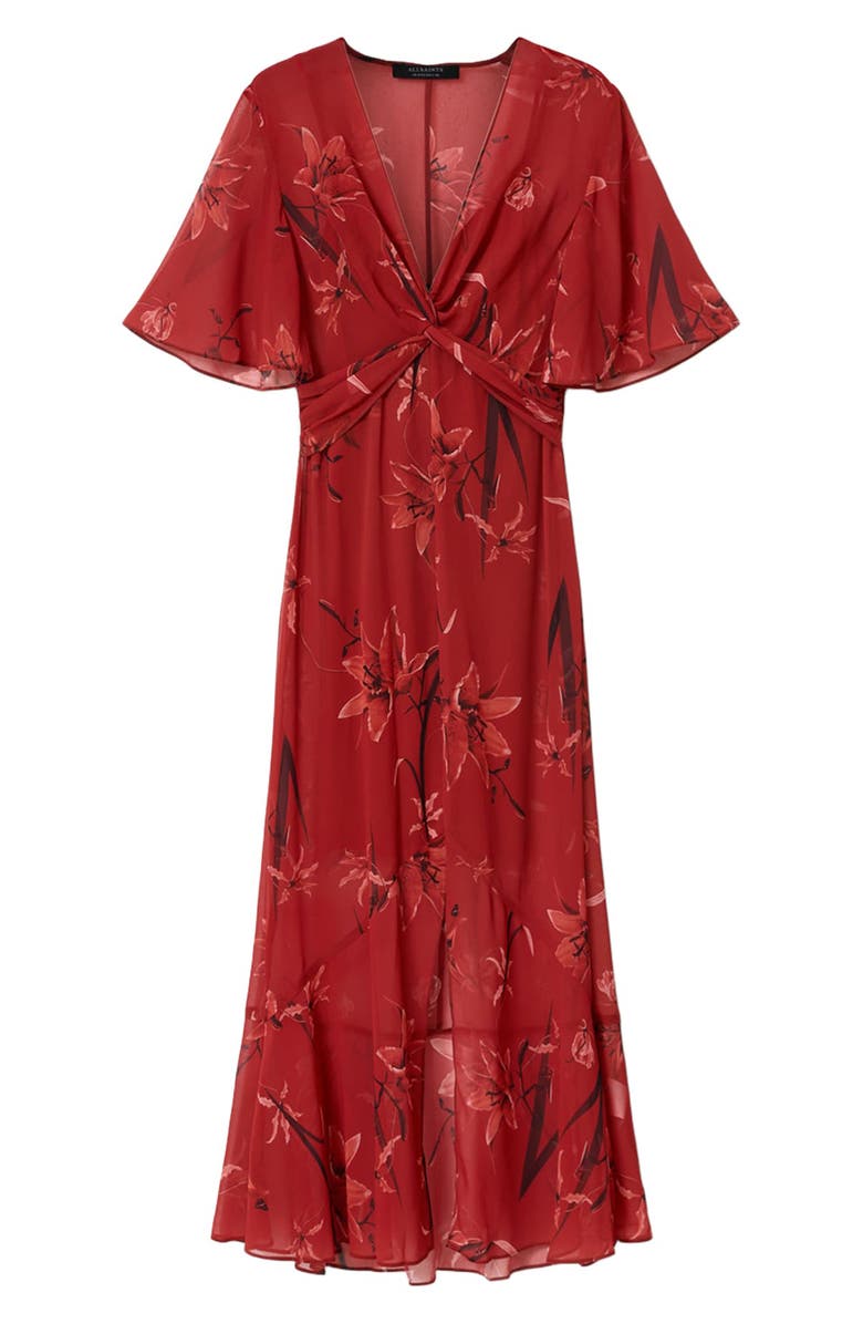 AllSaints Mollie Twist Front Midi Dress, Alternate, color, Petra Deep Red