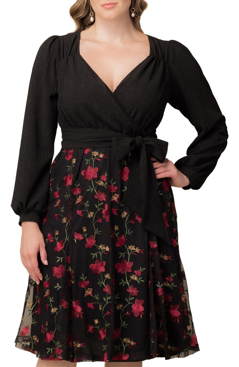 Kiyonna Chelsea Embroidered Long Sleeve Cocktail Dress, Alternate, color, Floral Flare