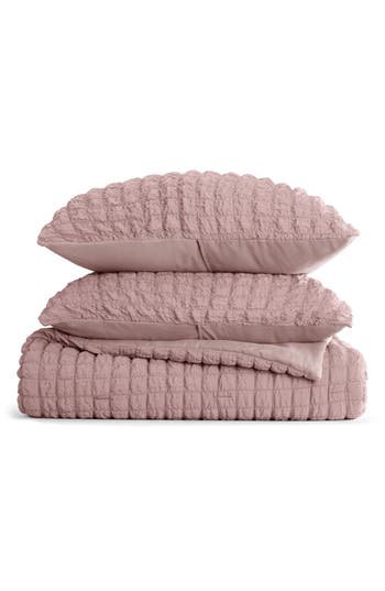Homespun Seersucker Textured 3-piece Comforter Set In Pink