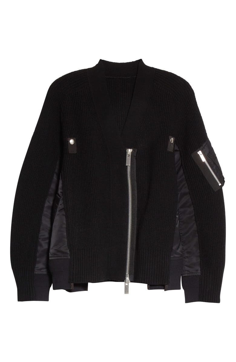 Sacai Hybrid Wool & Nylon Twill MA-1 Sweater Jacket, Alternate, color,