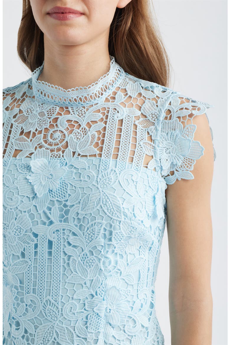 Floral Appliqué Lace Sheath Dress, Alternate, color, BLUE