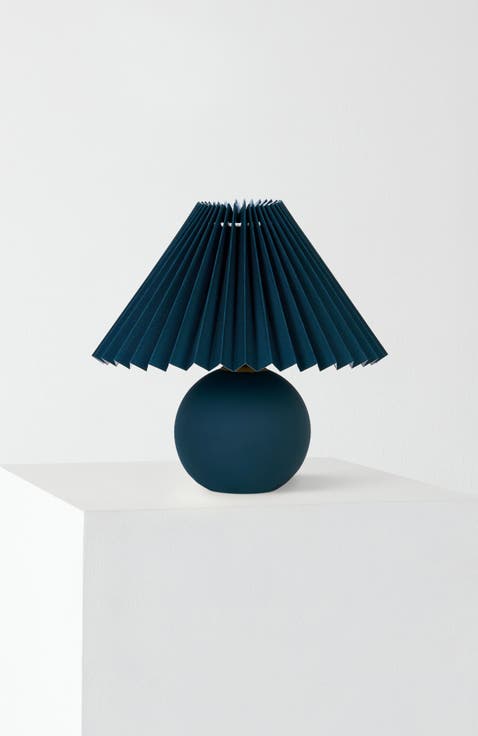Serena 10" Ceramic LED Table Lamp with Retro Globe Base and Fabric Pleated Shade