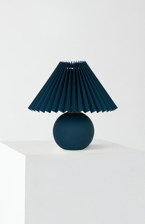 Brightech Serena 10" Ceramic Led Table Lamp With Retro Globe Base And Fabric Pleated Shade In Blue