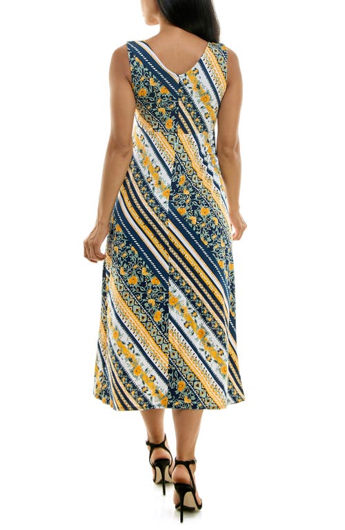 Nina Leonard Tie Front Sleeveless Midi Dress In Multi