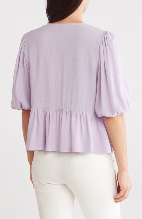 Renee C Tie Front Peplum Top In Lavender