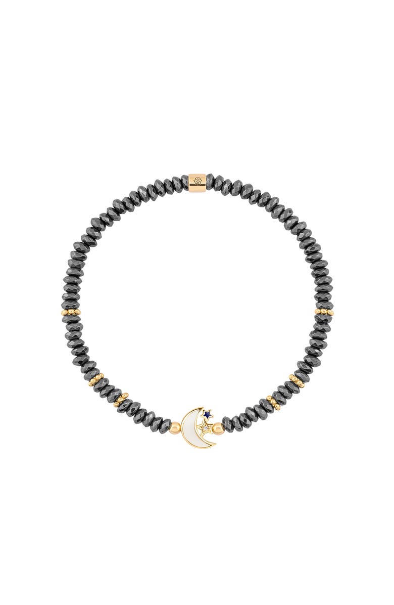 Karma and Luck Hematite Moon and Star Charm Beaded Bracelet Lunar Sanctuary, Main, color, Grey/White