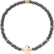 Karma and Luck Hematite Moon and Star Charm Women's Beaded Bracelet - Lunar Sanctuary