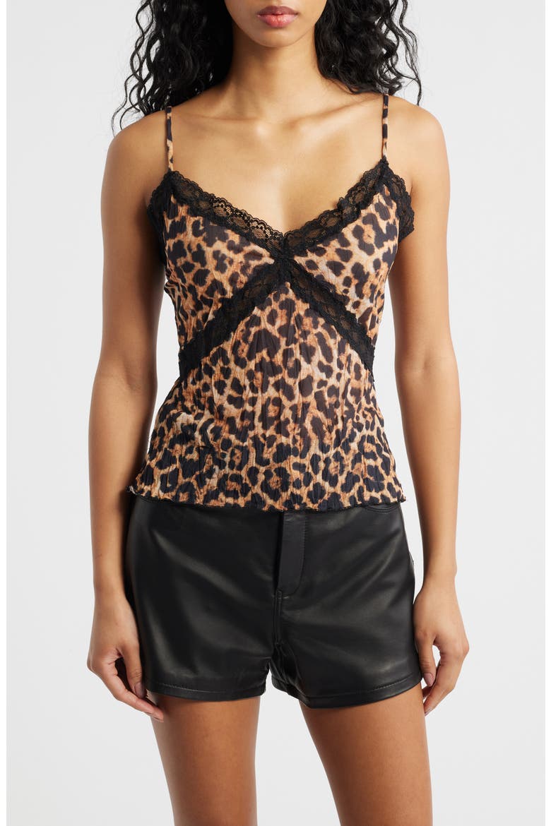 Animal Spot Lace Trim Camisole, Main, color, BROWN
