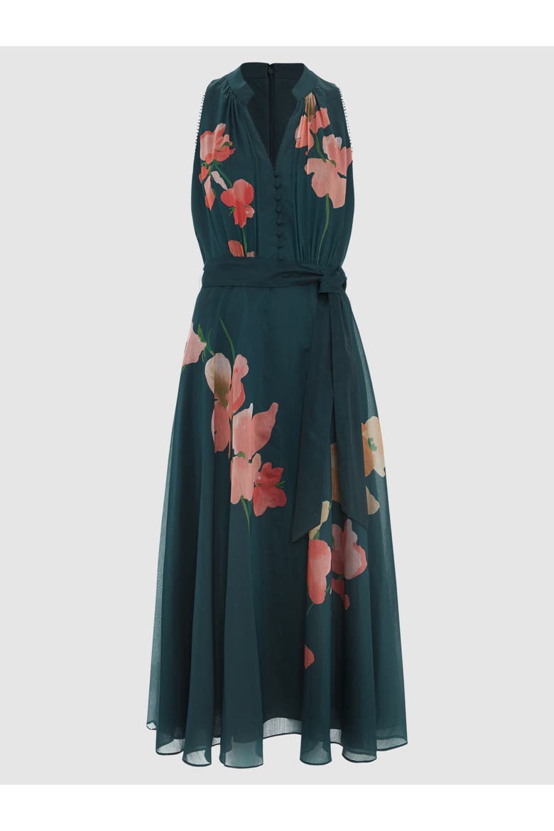 Lucinda Tie Waist Midi Dress, Alternate, color, Teal