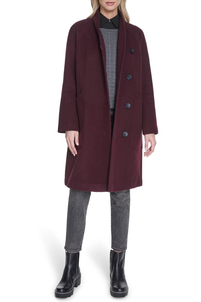 Asymmetric Wool Blend Coat, Alternate, color, BURGUNDY