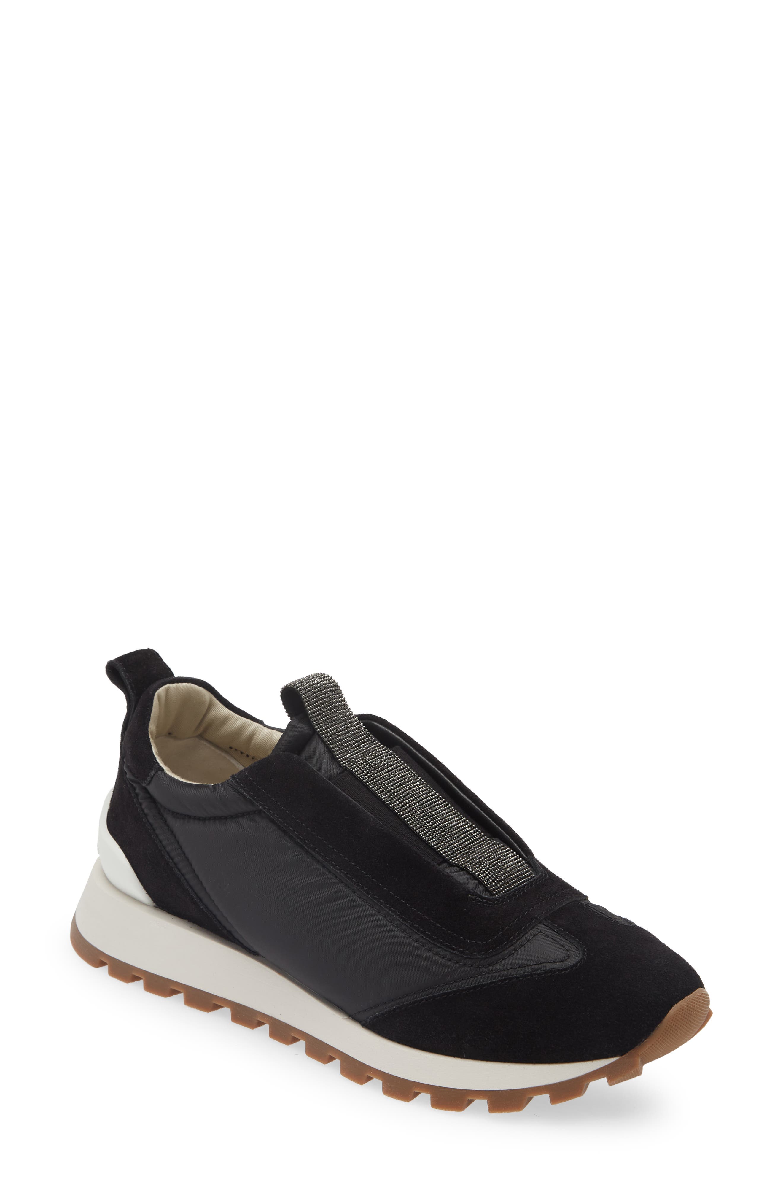 Brunello Cucinelli Monili Trim Runner Sneaker, Main, color, Black