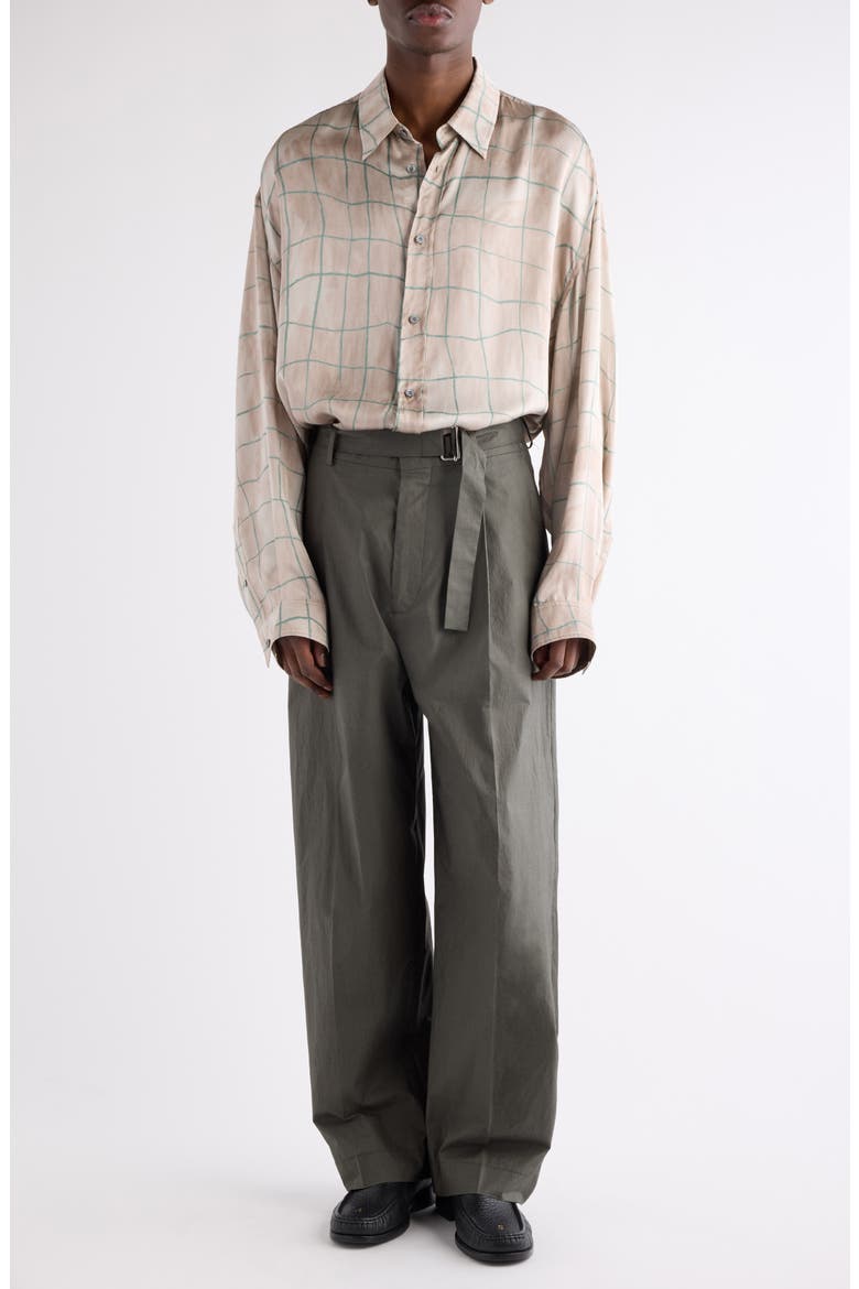 Pasoro Cinz Belted Washed Cotton Poplin Pants, Alternate, color, DARK GREEN